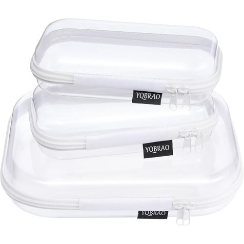 3 Pack Clear Hard Shell Zipper Case - Clear Waterproof Cosmetic Bag with Zipper, Kid's Toy Storage Organizer Bins, Charging Cables, creative journaling, painting brushes, Threads,Sketch Supplies