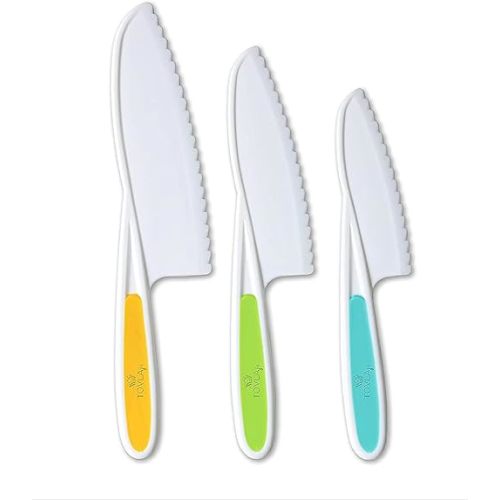 Tovla Jr. Knives for Kids 3-Piece Kitchen Cooking and Baking Knife Set: Montessori Children's Knives in 3 Sizes & Colors/Firm Grip, Serrated Edges, BPA-Free Kids' Toddler Knives (colors vary)