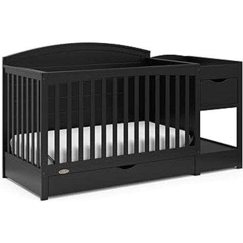 Graco Bellwood 5-in-1 Convertible Crib & Changer with Drawer (Black) - GREENGUARD Gold Certified, Full-Size Storage Drawer, Converts to Toddler Bed and Full-Size Bed