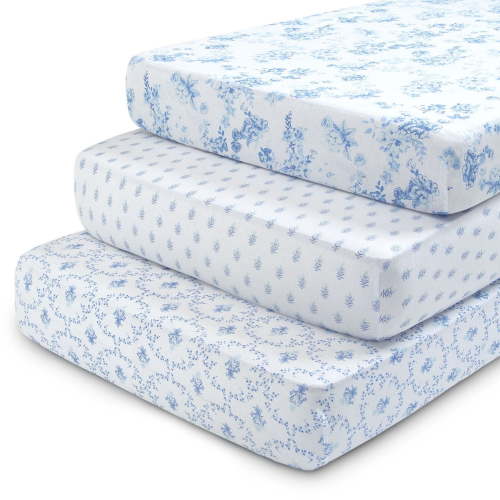 Delta Children Fitted Crib Sheets for Girls and Boys - 100% Organic Cotton Crib Sheet for Standard Crib and Toddler Mattresses - 28x52 Inch - GOTS Certified (Pack of 3), Blue Botanicals