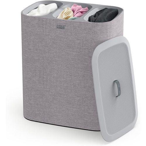Joseph Joseph Tota Trio 90 liter/23.8 gallon Laundry Hamper Separation Basket with lid, 3 Removable Washing Bags with Handles- Gray