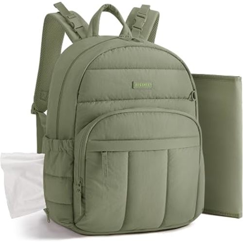 BAGSMART Diaper Bag Backpack, Multi-Pocket Puffy Diaper Bag with Waterproof Changing Pad, Lightweight Stroller-Friendly Diaper Bag with Insulated Pockets, Easy-Access Baby Essential, Green
