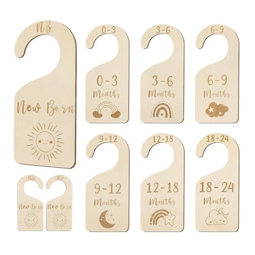 MEILIDY Baby Closet Dividers, Wooden Double Sided Nursery Clothes Size Separators for Newborn to 24 Months, Neutral, 7 Pcs