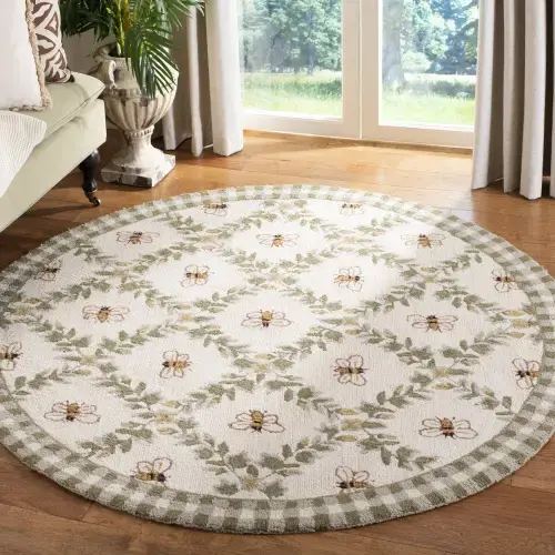 SAFAVIEH Chelsea Ivory/Green 6 ft. x 6 ft. Round Border Area Rug HK55A-5R