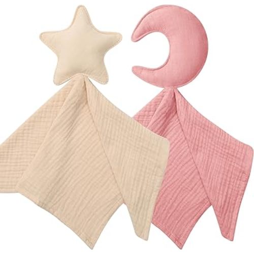 Premium Soft Muslin Cotton Newborn Baby Loveys Security Blanket Muslin Soft & Breathable, Star & Moon Lovies for Baby New Born Boy Girl Unisex Baby Unique Neutral Presents for Babies Newborn Toddler