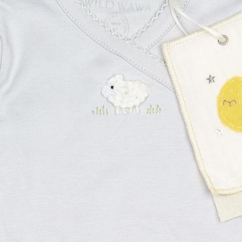 Embroidered Three Piece Set, Lamb Blue - Wild Wawa | Maisonette