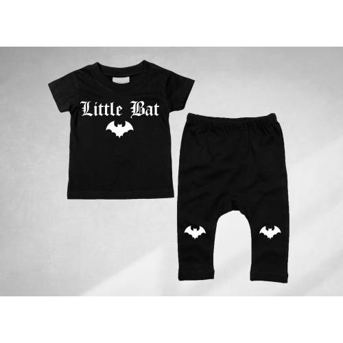 Little bat matching outfit for baby or toddler, goth baby outfit, alternative toddler tshirt and legging