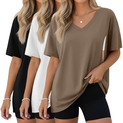 Sweetyweee 3 Pack Women's Oversize Nursing Shirts for Breastfeeding with Hidden Zippers Loose Fit Short Sleeve Maternity Tops