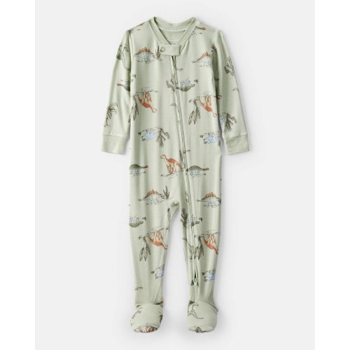 Baby Boy Dinosaur Print PurelySoft Long-Sleeve 2-Way Zip 1-Piece Pajamas - Green | Carter's