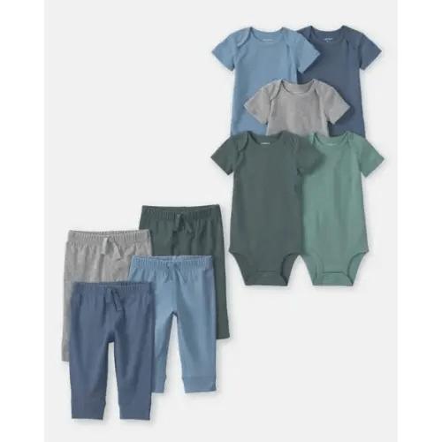 Carter's | Baby Boy 9-Piece Bodysuits & Pants Set - Blue/Grey/Green | Size 3M