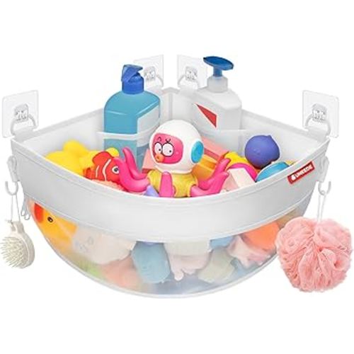 Amazon.com: UNEEDE 4.32 Gallons Corner Mounted Bath Toy Storage Holder, Mesh Shower Caddy for Bathtub Organizer, Quick Dry Holder : Toys & Games