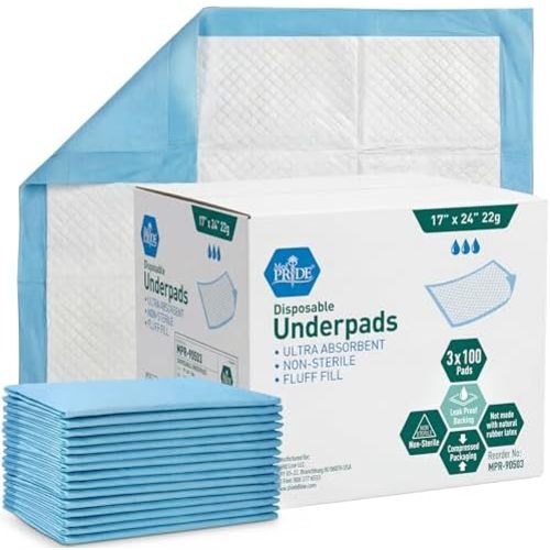 MED Pride Disposable Underpads 17x24 in,Super Absorbent,Incontinence,100 Ct