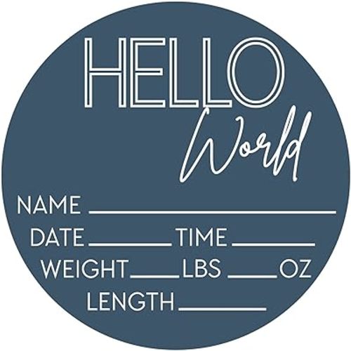Hello World Newborn Sign - Baby Name Birth Announcement Plaque for Hospital - Photo Prop - Blue Nursery Decor - Shower Gift