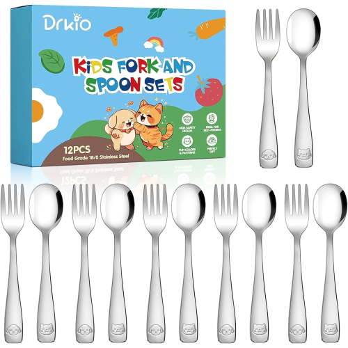 Stainless Steel Toddler Utensils Set - 12 Pieces Silverware Set Children Safe Food Grade Small Forks and Spoons Dishwasher Safe Mirror Polished