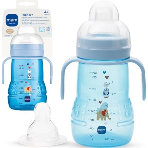 MAM Trainer Sippy Spill-Proof Cup 8 oz. Transition Cup 4+ Months, 1 Pk | Drinking Cup with Extra-Soft Spout, Spill-Free Nipple, and Non-Slip Handles, BPA-Free, Made In Europe