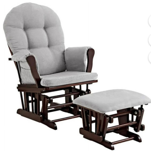 Angel Line Windsor Glider y Otomana, Acabado Espresso con Cojines Grises