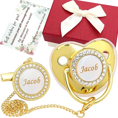 Personalized Pacifier Set with Name, BPA Free (Gold)