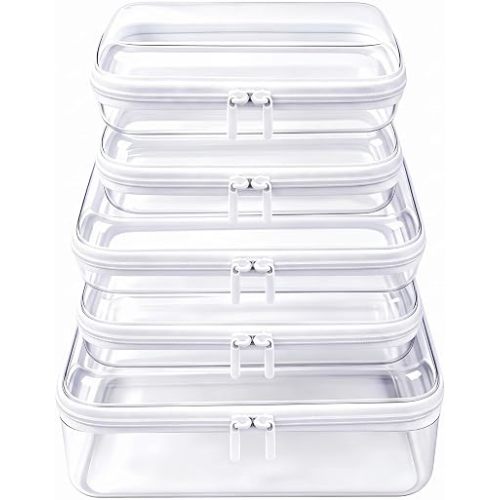 5 Pack Large Clear Hard Shell Zipper Case, Diaper Bag Organizer Pouches