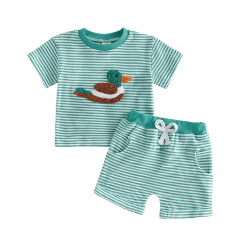 MERSARIPHY Toddler Baby Boy Girl Summer Clothes Embroidery Stripe T-shirt Tops Shorts Sets 6 12 18 Months 2T 3T Casual Outfit