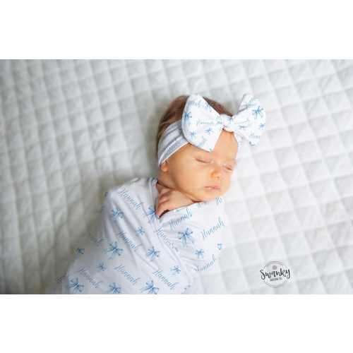 Personalized Blue Bow Baby Blanket, Baby Shower Gift, Custom Blue Bow Nursery Decor, Coquette Aesthetic, The Juliette