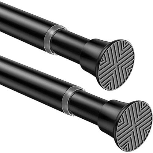 2Pack Tension Rod 24-48Inch Black Curtain Rods for Windows Spring Adjustable Curtain Rods no Drilling Tension Curtain Rods for Window,Doorway,Closets