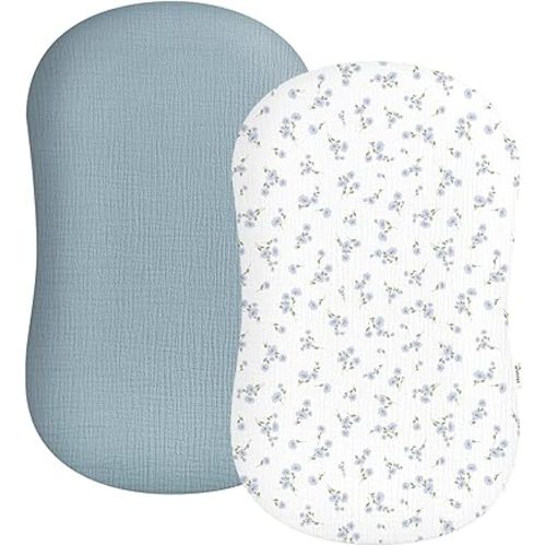 Muslin Baby Lounger Cover 2 Pack, Soft Breathable Newborn Lounger Pillow Cover for Boys Girls Infant (Bluebell Bloom)