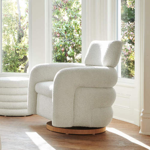 $500 Snoozer Cream Boucle Nursery Swivel Glider Chair - Crate & Barrel