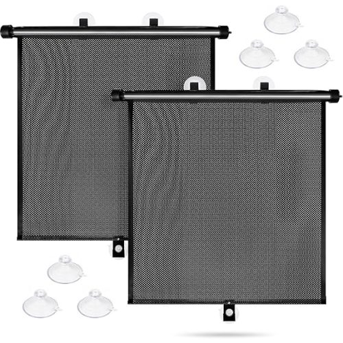 Sfee Car Window Shades for Baby-2 Pack Retractable Side Window Car Sun Shade Blocks UV Rays & Heat for Sun Protection Roller Sunshade Visor Window Shade for Kids,Passengers,Pets (20''x22'')