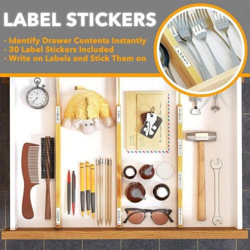 Set of 6 Bamboo Expandable Drawer Dividers with Labels (17-22 in)