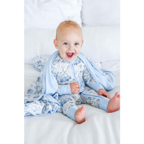 Convertible Zip Romper in Caddie Crew Blue | Caden Lane