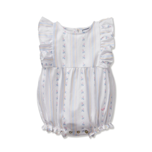Baby's Twill Ruffled Romper in Cottage Stripe | Over The Moon
