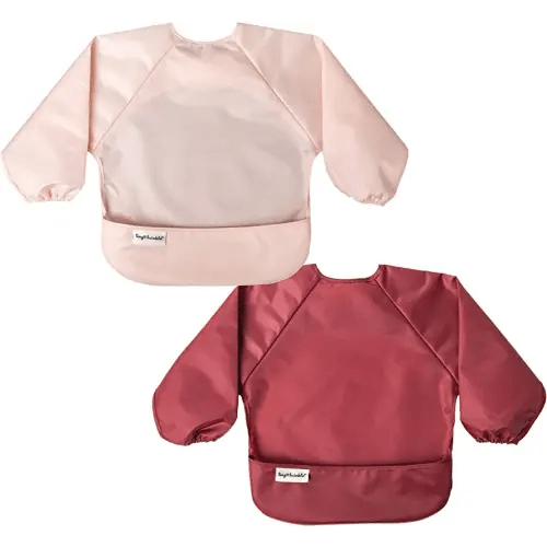 Tiny Twinkle Long Sleeve Bib for Babies & Toddlers – 2 Pack Waterproof Smock Bibs for Eating – Machine Washable & Mess-Proof, Baby Feeding Essential & Shower Must-Have (Rose Burgundy,6–24M)