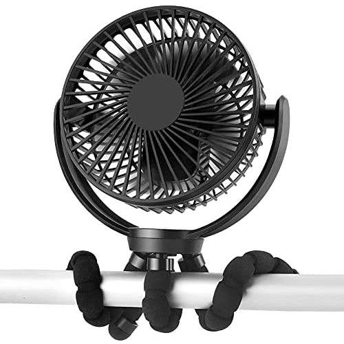 5000mAh Rechargeable Battery Powered Clip Fan with Flexible Tripod, Super Quiet, 3 Speed, 360° Rotatable, Portable Handheld USB Clip on Fan for Room Cart Stroller Bike Car Seat Camping Beach Outdoor