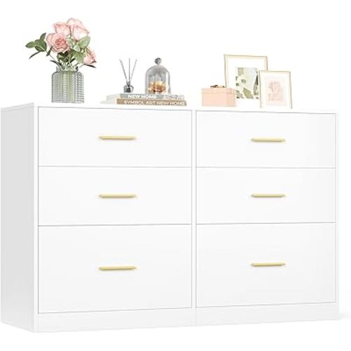 VASAGLE Custos Collection - Dresser for Bedroom, Chest of Drawers for Closet, Modern Style, TV Stand for Living Room, 6 Drawers, 15.8 x 46.9 x 30.7 Inches, Cloud White ULTS416WB01S