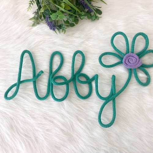 Personalized Wire Name With Flower, Knitted Name Sign, Wire Flower Decor, Nursery Flower Sign, Crochet Name Sign, Custom Wire Name