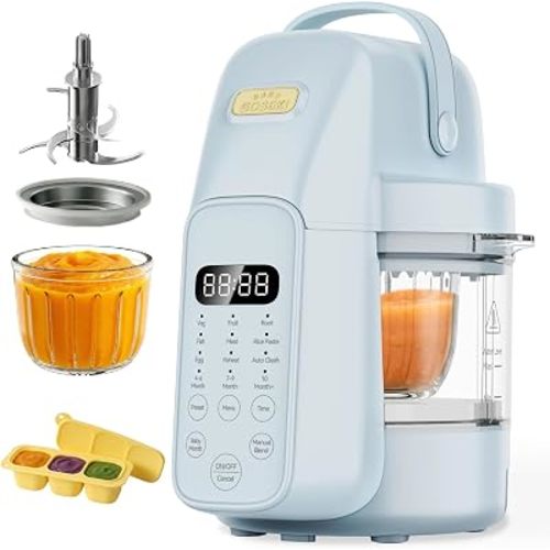 SosekiBaby FM01 Baby Food Maker with Glass Bowl One Step Baby Blender-Food Processor and Steamer Puree Grinder 316L Stainless Steel Blades Auto Cooking & Easy Cleaning-BPA-Free Blue