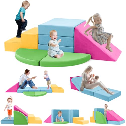 5pcs Foam Climbing Blocks for Toddlers 1-3, Safety First Baby Climbing Blocks Indoor,Soft Play Toys for Infant, Ideal Crawling and Exploration Play Set for Baby Gym/Toddler PlaygroundColorful