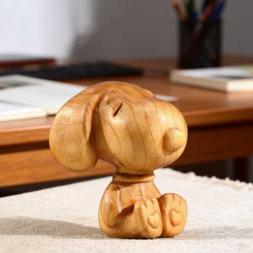 Hand-Carved Wooden Snoopy Figurine, Cute Dog Sculpture, Kawaii Cartoon Wood Ornament, Handmade Pet Decor, Unique Gift for Dog Lovers