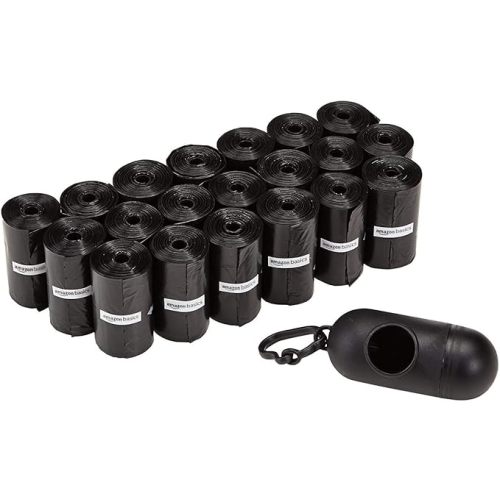 Amazon Basics Dog Poop Bags with Dispenser, 300 Count, Enhanced for Guaranteed Leakproof, Unscented, Includes Leash Clip