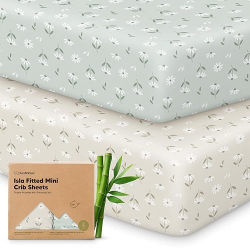Pack and Play Sheets Fitted - 2-Pack Mini Crib Sheets for Pack N Play Mattress 38x26, Soft & Cozy, Neutral Toddler Playard Bedding, Snug Fitted Mini Baby Crib Mattress Cover Boy, Girl (Daisies)