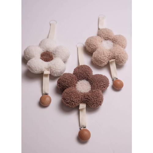 Daisy Super Cute & Cuddly Sherpa Plush Pacifier clip. Personalized with name in any language! Makes a perfect Keepsake/ Baby shower gift.