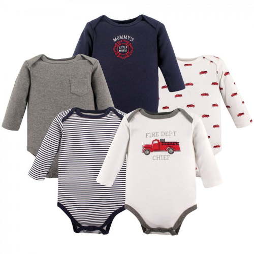 Hudson Baby Cotton Long-Sleeve Bodysuits, 5-Pack, Newborn- 24 Months