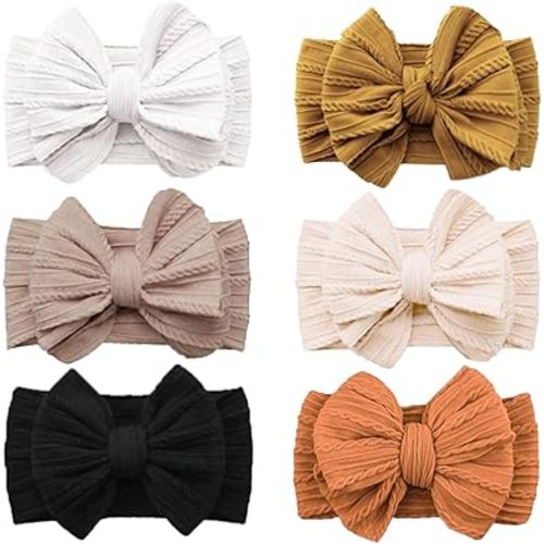 Baby Bows Headbands Soft Nylon Handmade Hair Accessories for Newborn Infant Toddler Kids (6 Mixed White, Large)