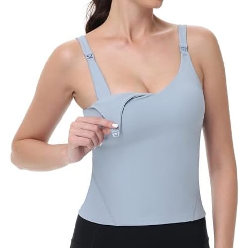 V VOCNI Nursing Tank Tops for Breastfeeding Workout Crop Top Longline Nursing Sport Bra Maternity Bras for Pregnancy