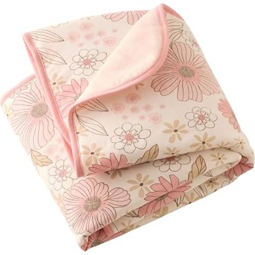 Butterblu Quinn Reversible Light Weight Quilted Blanket 30” X 40” for Newborn Girls, Boys, Unisex, Pretty Petals, One Size