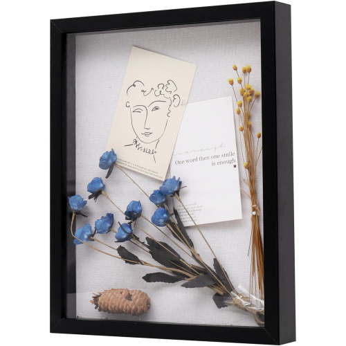 Muzilife 11x14 inch Shadow Box Picture Frame with Linen Board Deep Wood Glass Display Case, Black