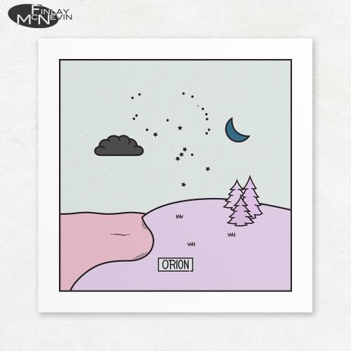 Stargazing Under Orion: Minimalist Landscape Art, Unframed Giclee Print