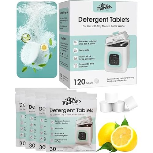 120PCS Bottle Washer Tablets Compatible with Baby Brezza, Momcozy ,Grownsy & All Brands, Detergent Tablets for Bottle Washers, Detergent Cleaning Tablets for Baby Bottles, Deep Cleans Milk Residue