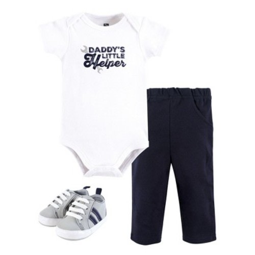 Hudson Baby Infant Boys Cotton Bodysuit, Pant and Shoe Set, Daddys Helper Watch, 6-9 Months