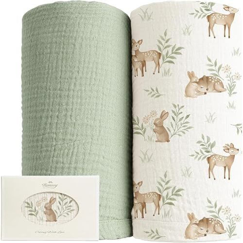 Konssy Muslin Swaddle Blankets, 100% Cotton Receiving Blankets, 47"x 47"
